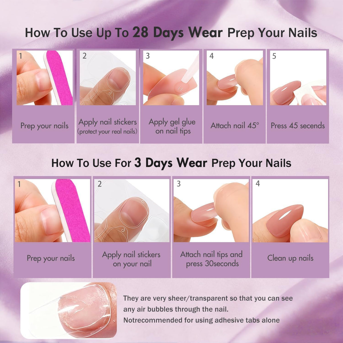 JOYVVEW Uñas postizas Ombre cortas ovaladas, 32 piezas, 16 tamaños, uñas postizas rosa degradado, almendradas, ajuste natural, uñas francesas brillantes con pegamento, acrílicas.