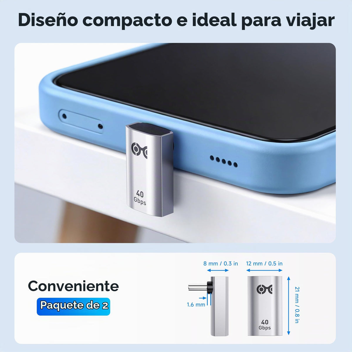 Adaptador USB C Cable Matters Negro Paquete de 2 de 40 Gbps y 90 Grados