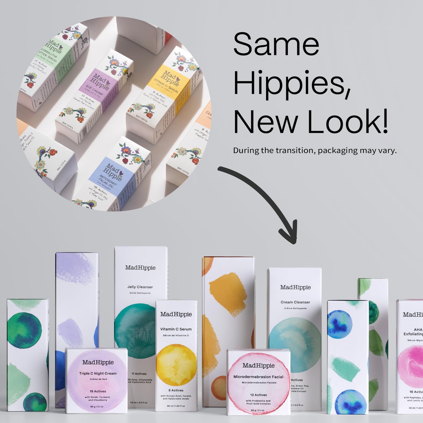 MAD HIPPIE Mini kit aclarante Skin Brightening incluye Serum de vitamica C 30ml, exfoliante de AHA 30ml y crema de Noche Triple C ultrahidratante 60g