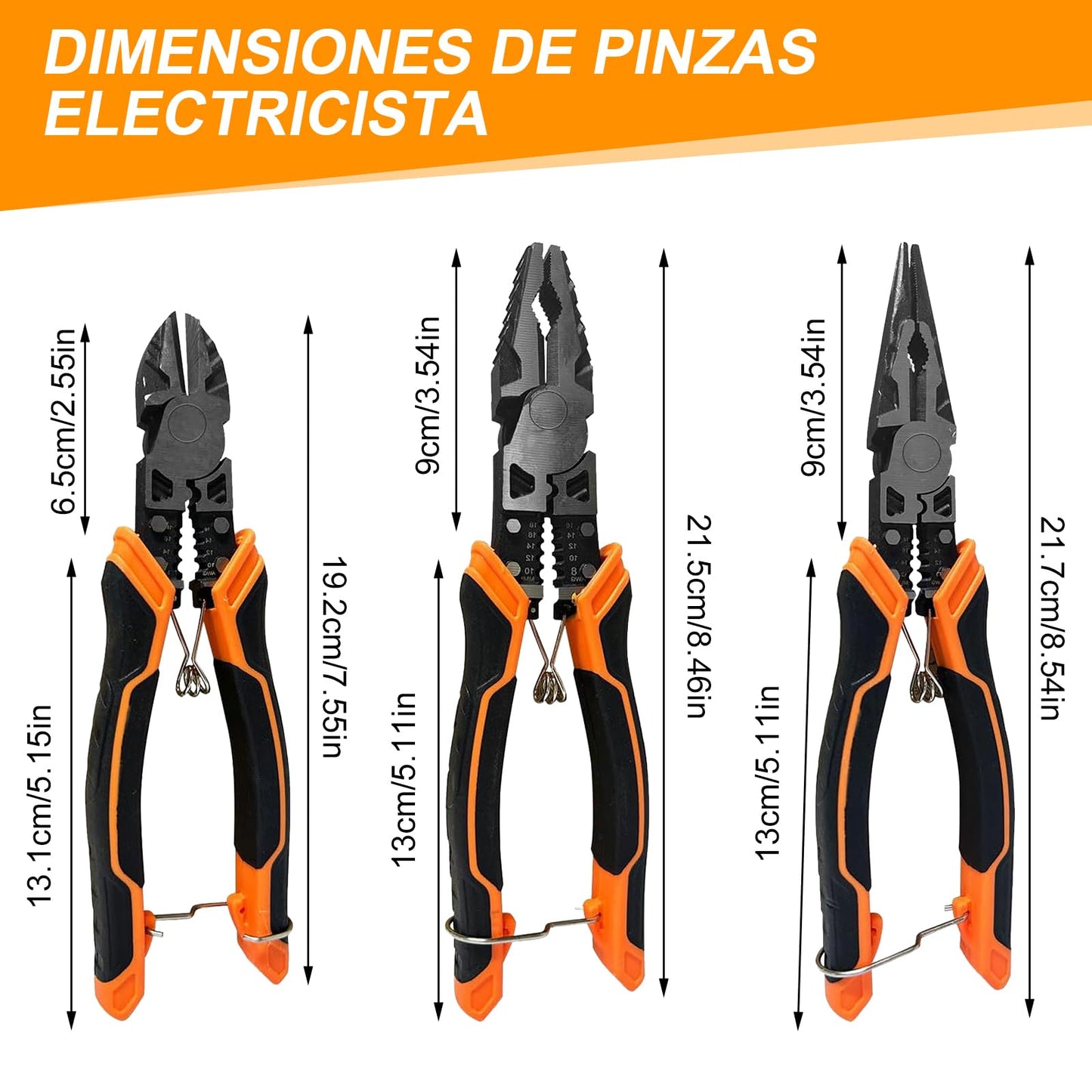 CAVIGLTE 3PCS Pinzas Electricista, Pinzas De Corte,9"Alicates De Punta Larga, 9" Pinza De Punta, 8"Pinza De Corte Diagonal