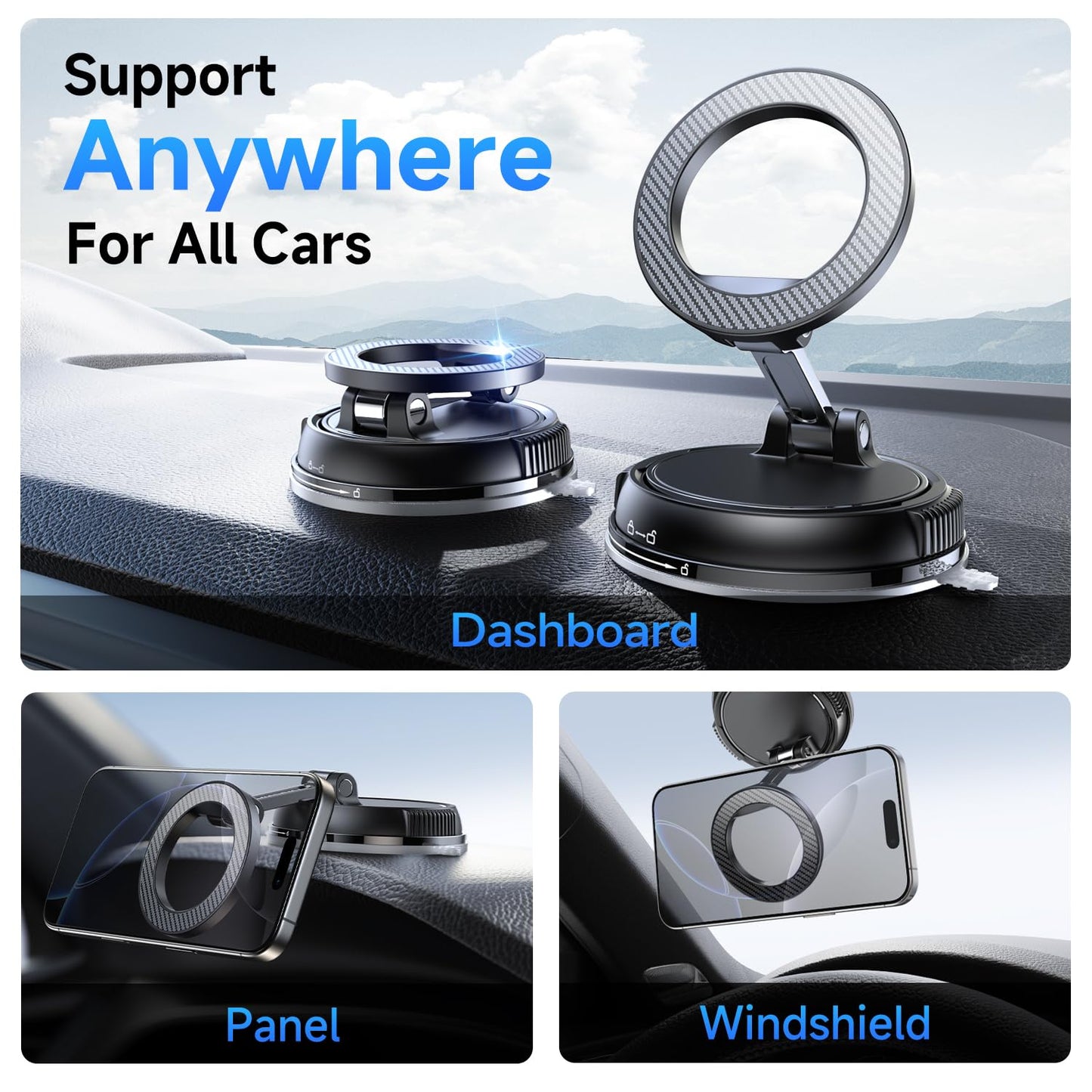 Soporte de Teléfono para Coche Magsafe Ajustable 360 Grados iPhone 16 Pro Max 15
