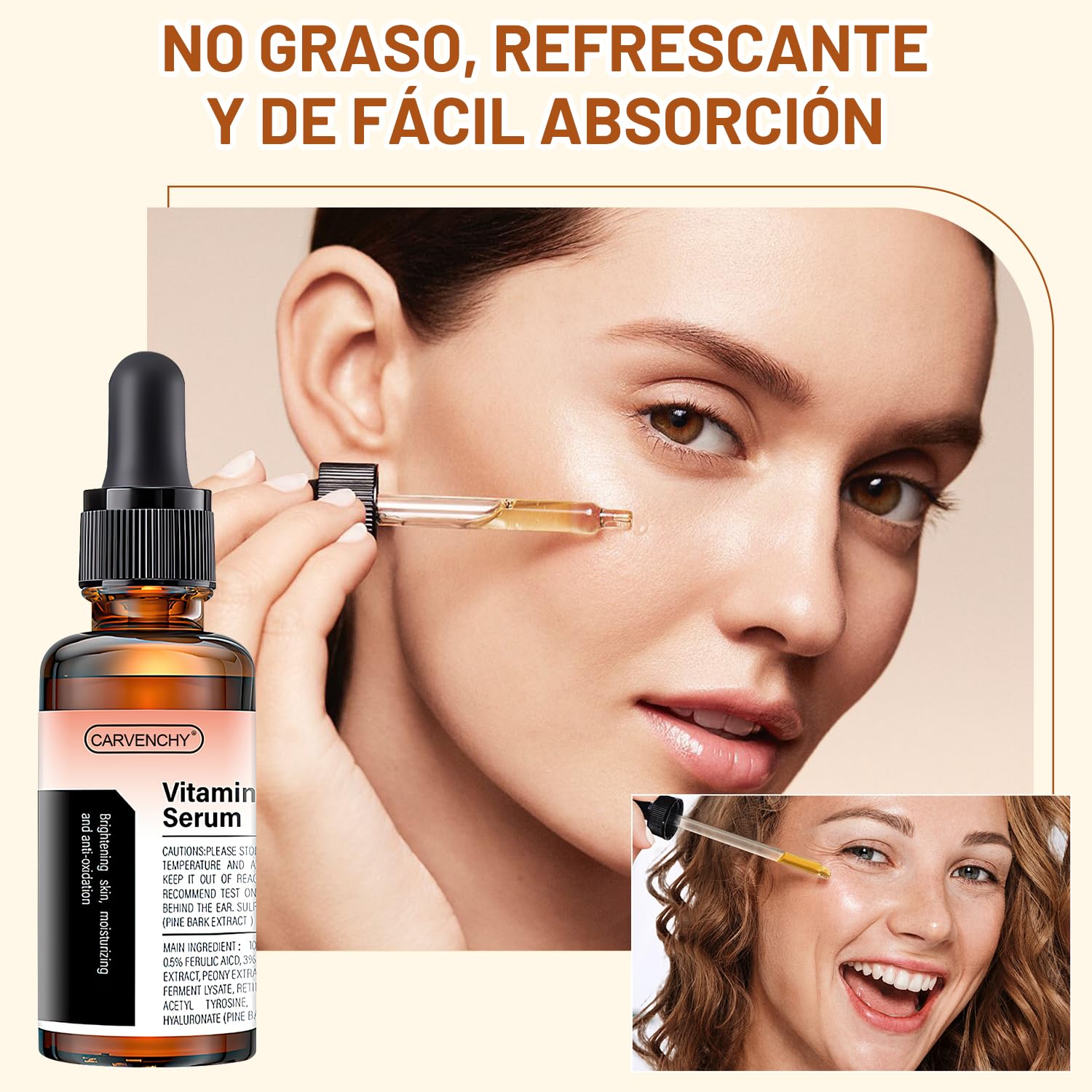 Suero Facial Vitamina C Carvenchy - Hidratación Profunda Antienvejecimiento - 2 Piezas - Suero Antiarrugas para Piel Radiante y Humectada.