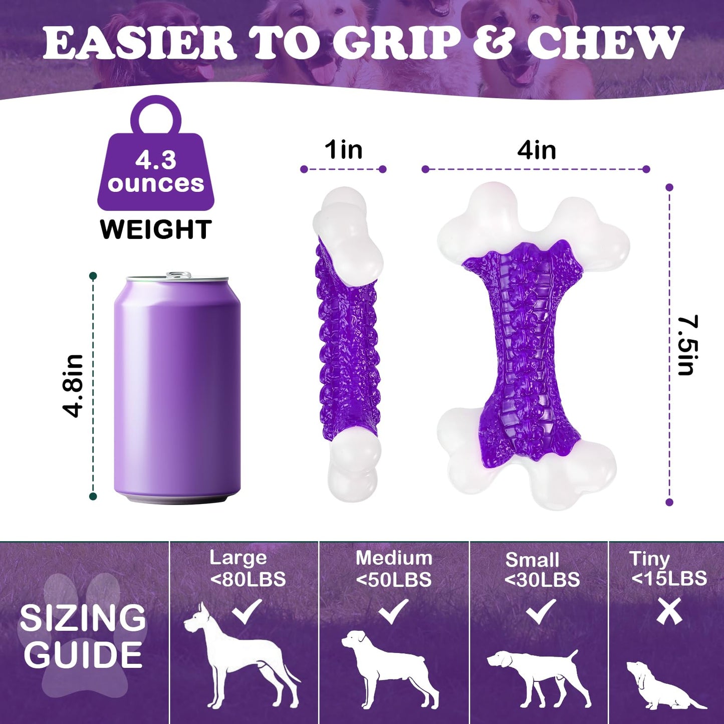 Kseroo - Juguetes masticables resistentes para perros masticadores agresivos de raza grande y media, juguete duradero para perros grandes, nailon natural resistente, juguetes para masticar extremos, juguetes indestructibles de entrenamiento para dentición