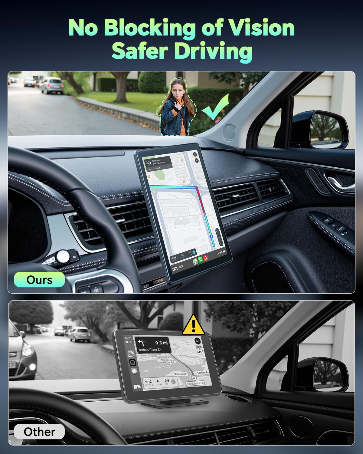 LAMTTO - visualización inalámbrica para Carplay para Coche, Android, Soporte magnético, OTA, visualización de Retrato y Paisaje, navegación GPS, receptores de Audio portátiles para Coche, Enlace