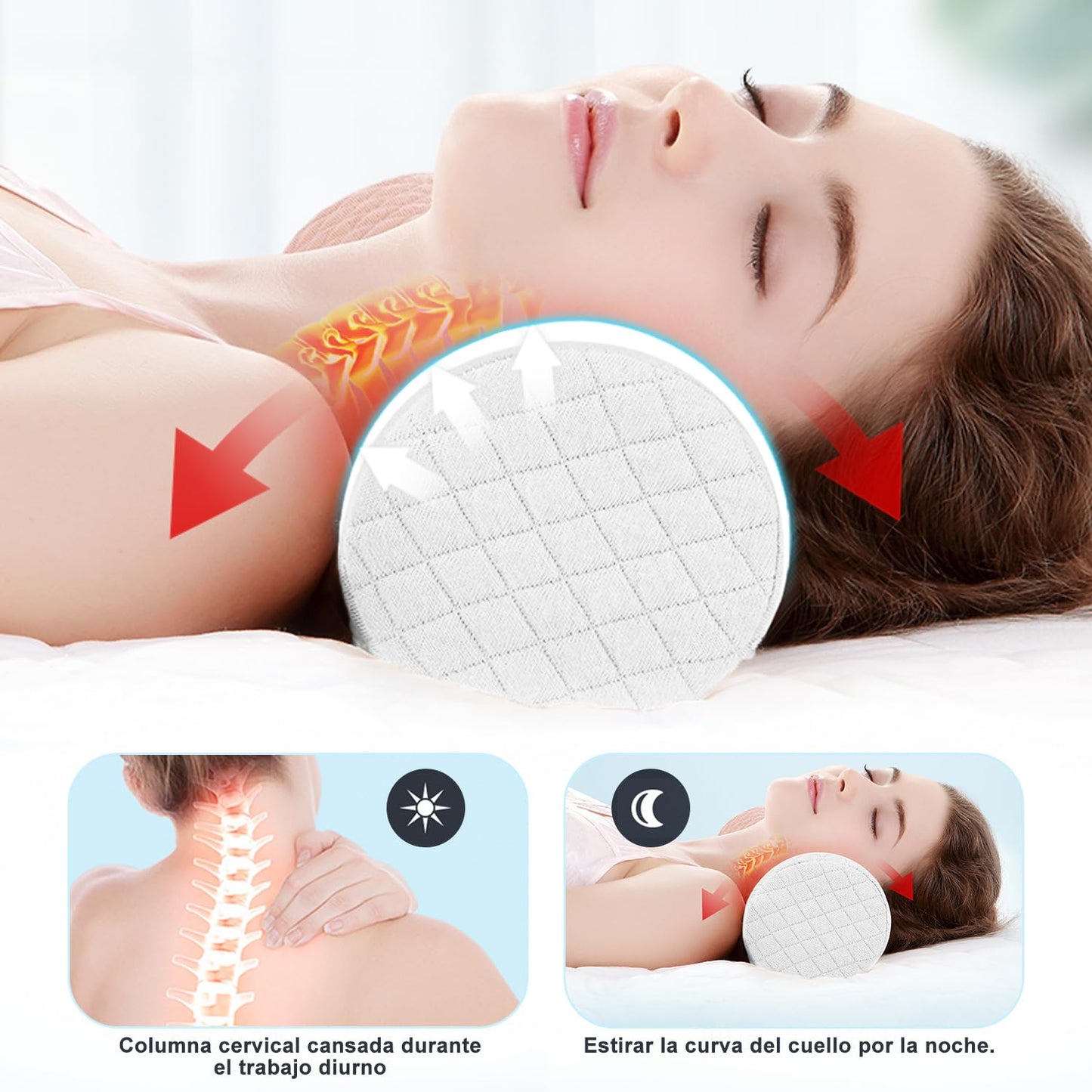 Almohada de Espuma viscoelástica para Cuello Cervical, Almohada Cilíndrica Cervical, Almohadas Enrollables para el Cuello para Dormir con Funda Extraíble Lavable
