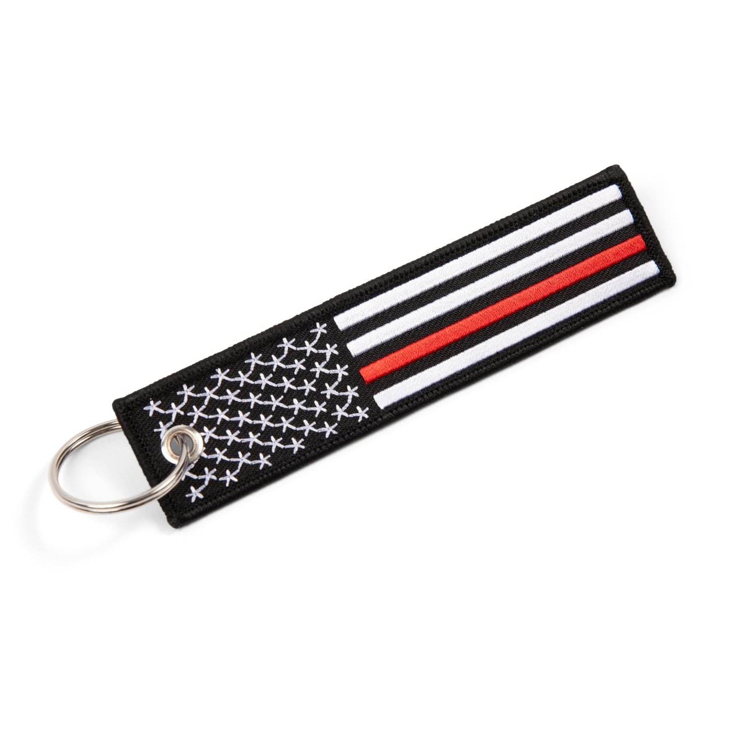 Great 1 etiqueta de llavero con bandera americana de línea roja fina con llavero y mosquetón, paquete de 2 unidades, bombero