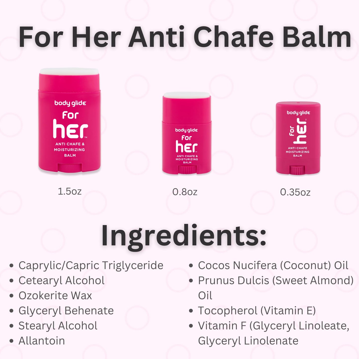 Cuerpo Glide para ella 42.5 gram anti Chafe Bálsamo, Rosado, 1.5oz