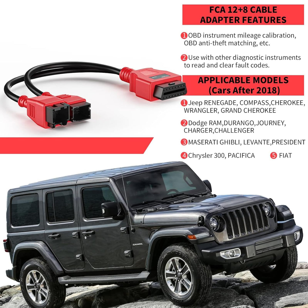 Cable de Derivación SGW para FCA Chrysler Dodge Jeep Fiat 12+8 Pines