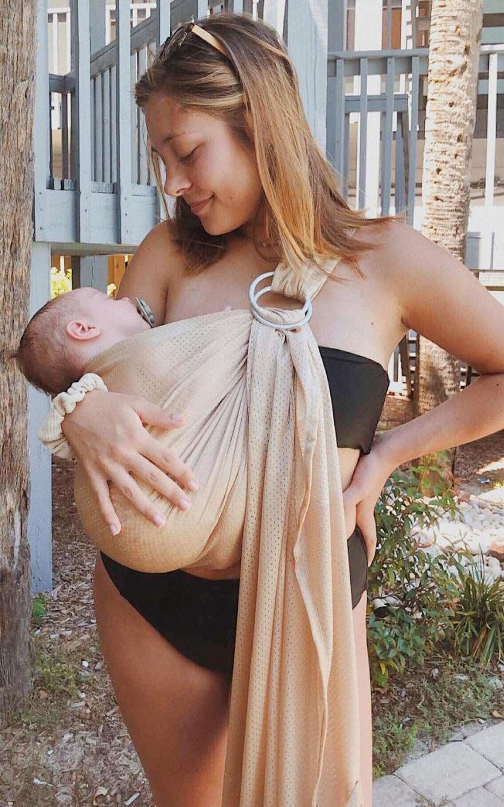 Vlokup Baby Water Ring Sling Carrier | Lightweight Breathable Mesh Baby Wrap for Infant, Newborn, Kids and Toddlers | Perfect for Summer, Swimming, Pool, Beach | Great for Dad too champagne