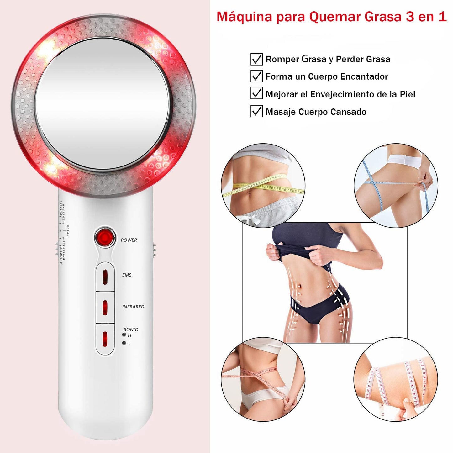 Yostyle Masajeador de Celulitis 3 en 1, masajeador de Celulitis EMS para Cuerpo, Masajeador ultrasónico Multifuncional para Brazos, Abdomen, Facial, Cintura, Piernas y Espalda