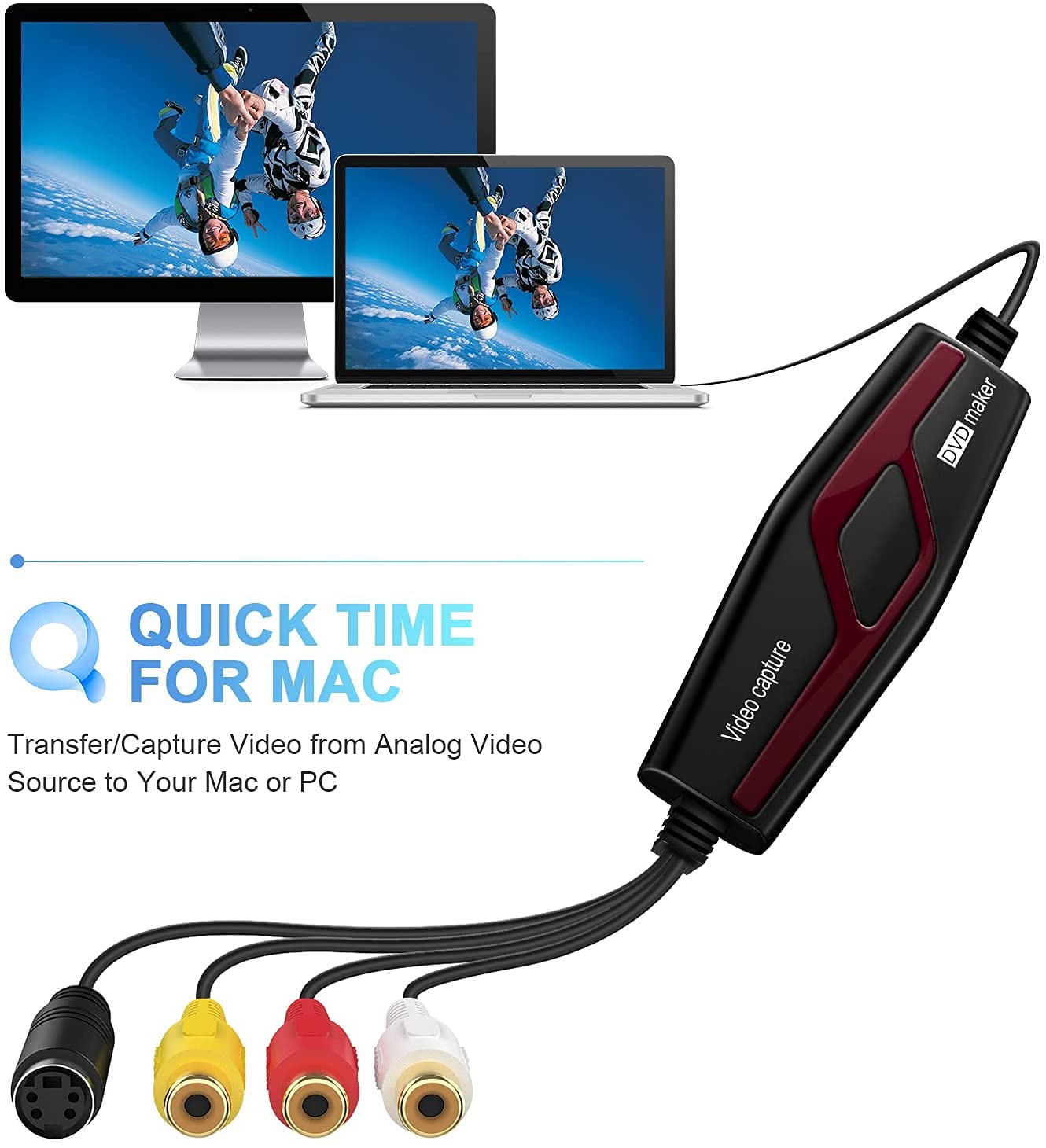 DIGITNOW Convertidores de Video USB 2.0, Convertidor de Captura de vídeo USB, VHS a DVD Digital Grabber Grabador, Capturadora Digitalizadora de vídeo para Mac OS X/Windows 7 8 10 PC
