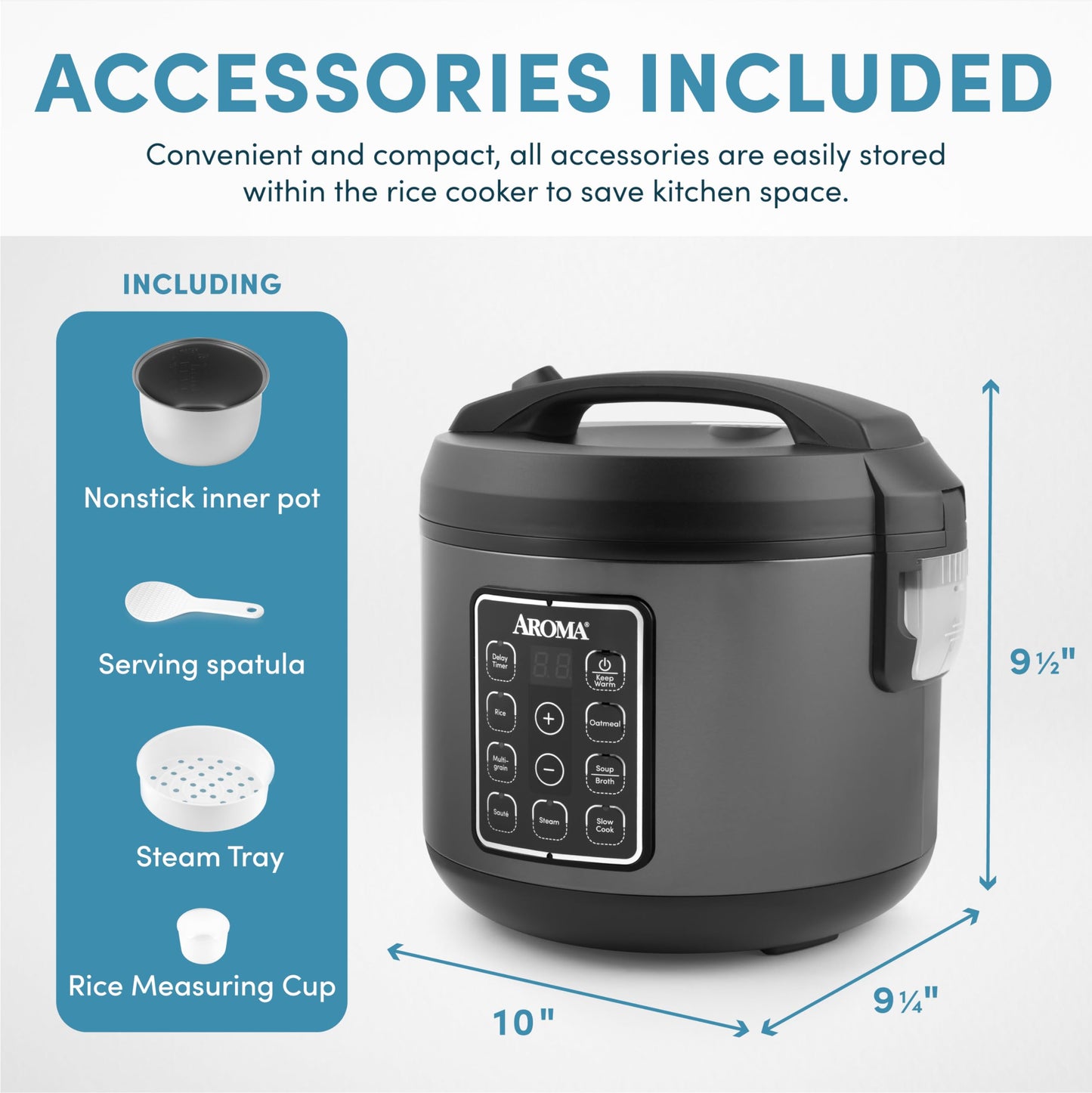 AROMA® Multicocina digital de arroz y grano de 12 tazas (cocida) (ARC-966BD), negro