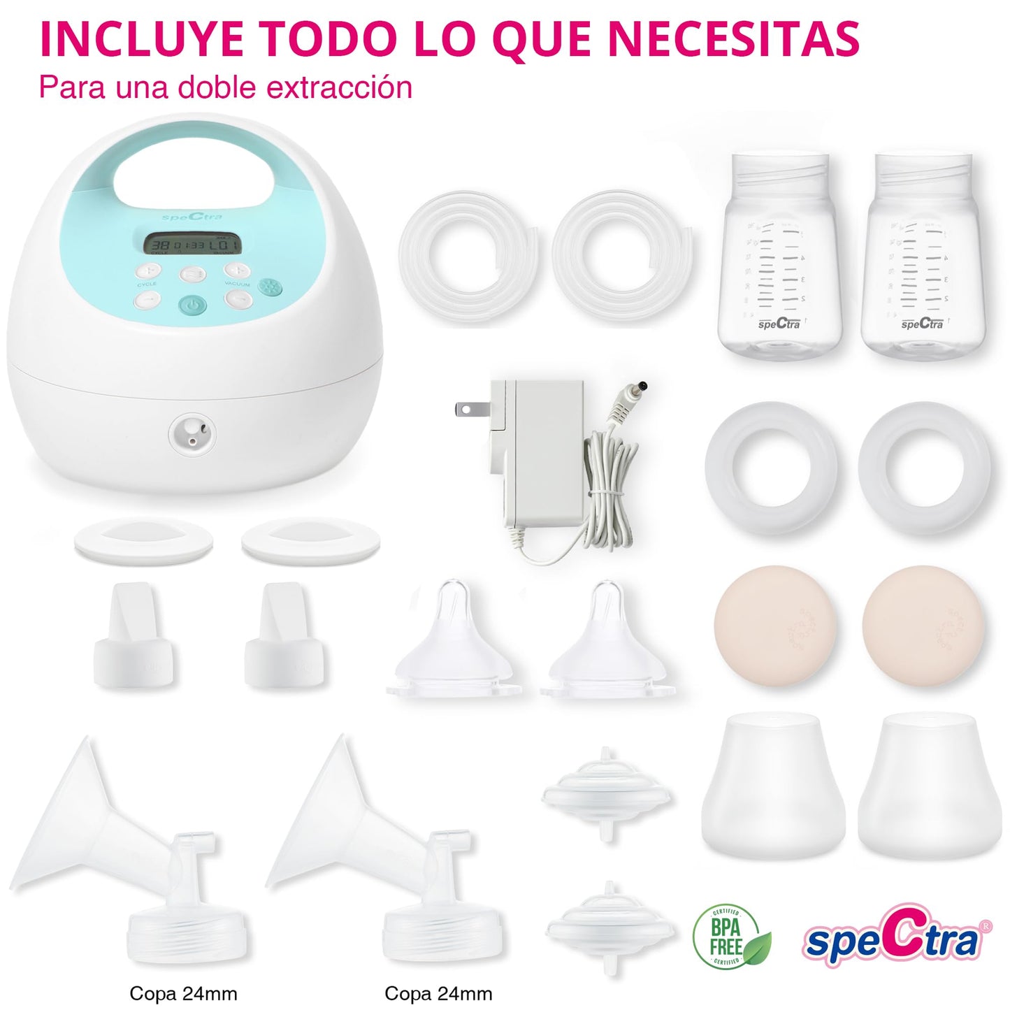 Extractor de Leche Eléctrico Doble Spectra S1 Plus Inalámbrico Grado Hospitalario con Batería Recargable Original