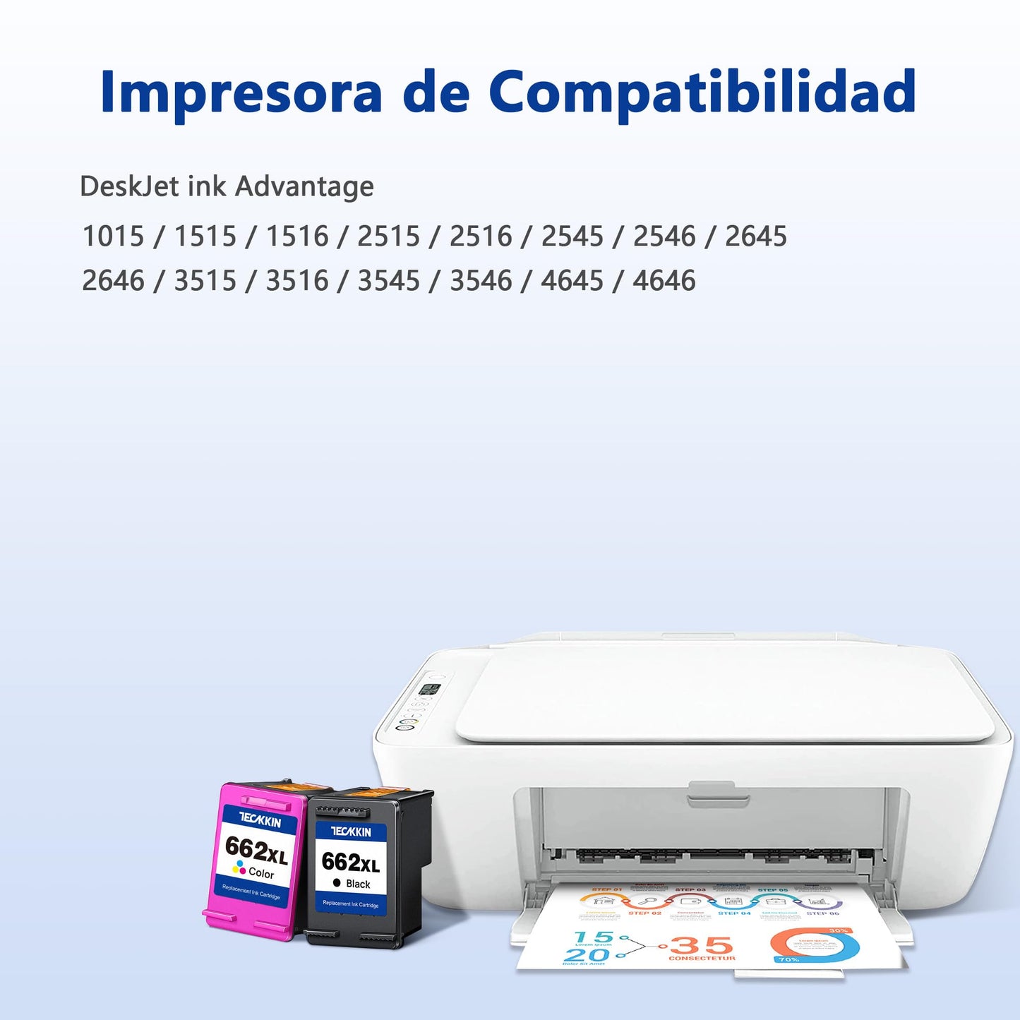 Cartuchos de Tinta TECKKIN Negro y Color Compatibles para HP 662 662XL Deskjet 1015 1515 2515 2545 3515 4645