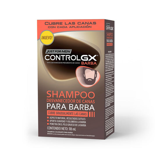 JUST FOR MEN Control GX Shampoo Desvanecedor Progresivo de Canas para Barba y Bigote - Cubre, Mejora y Restaura Color Natural