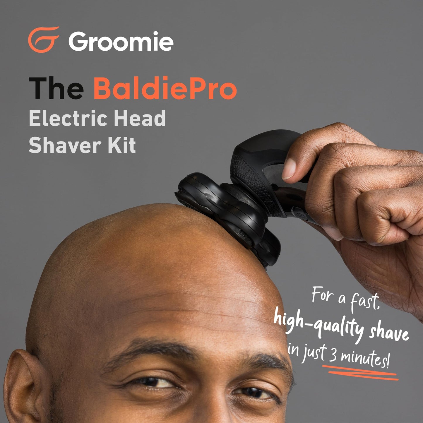 GROOMIE BaldiePro - Afeitadoras inalámbricas para hombres calvos - Afeitadora de cabeza cómoda - Cuidado de la cabeza calva para hombres - Afeitadora de palma fácil de usar para un afeitado calvo suave - Afeitadoras ergonómicas para cabezas calvas - Afeit