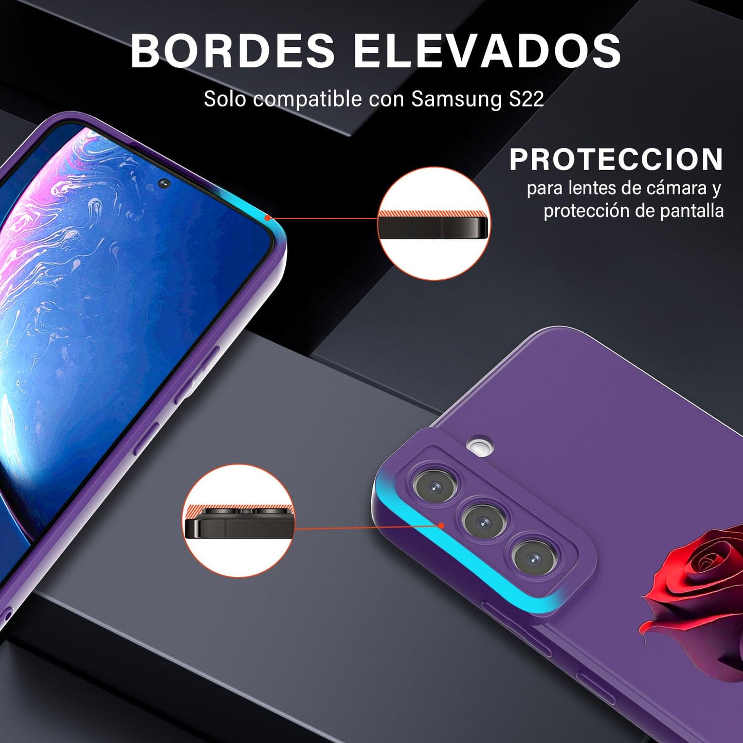 Threehao Funda para Samsung Galaxy S22 Case Uso Rudo, Ultra Delgado Flexible Silicona Púrpura Carcasa con Aesthetic Dibujos Flores, Antigolpes Anti-arañazos Protectora