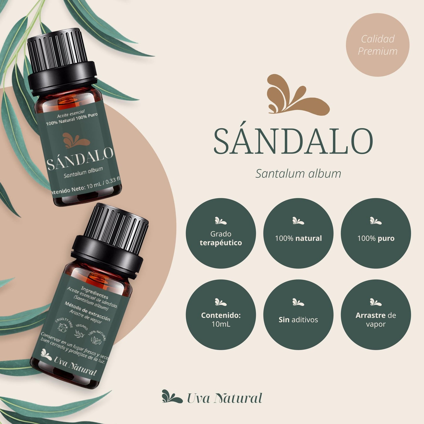 Aceites Esenciales de Sándalo Natural UVa 100% para Aromaterapia con Caja de Regalo Exquisita 10 ML