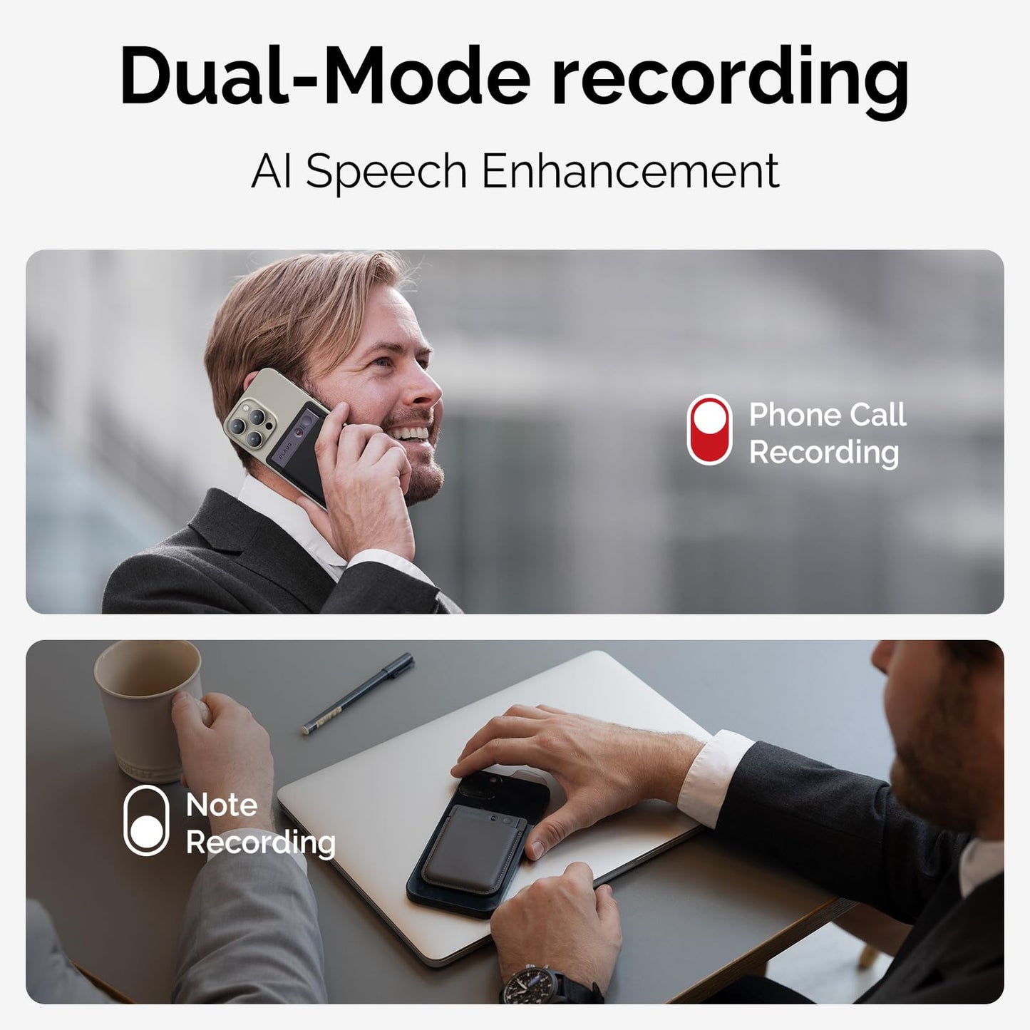 PLAUD Grabadora de Voz Note IA - Transcribe y Resume con tecnología de IA - Soporta 112 Idiomas, 64GB de Memoria, Control de reunión con App, lección, Llamada, entrevista (Funda Incluida)