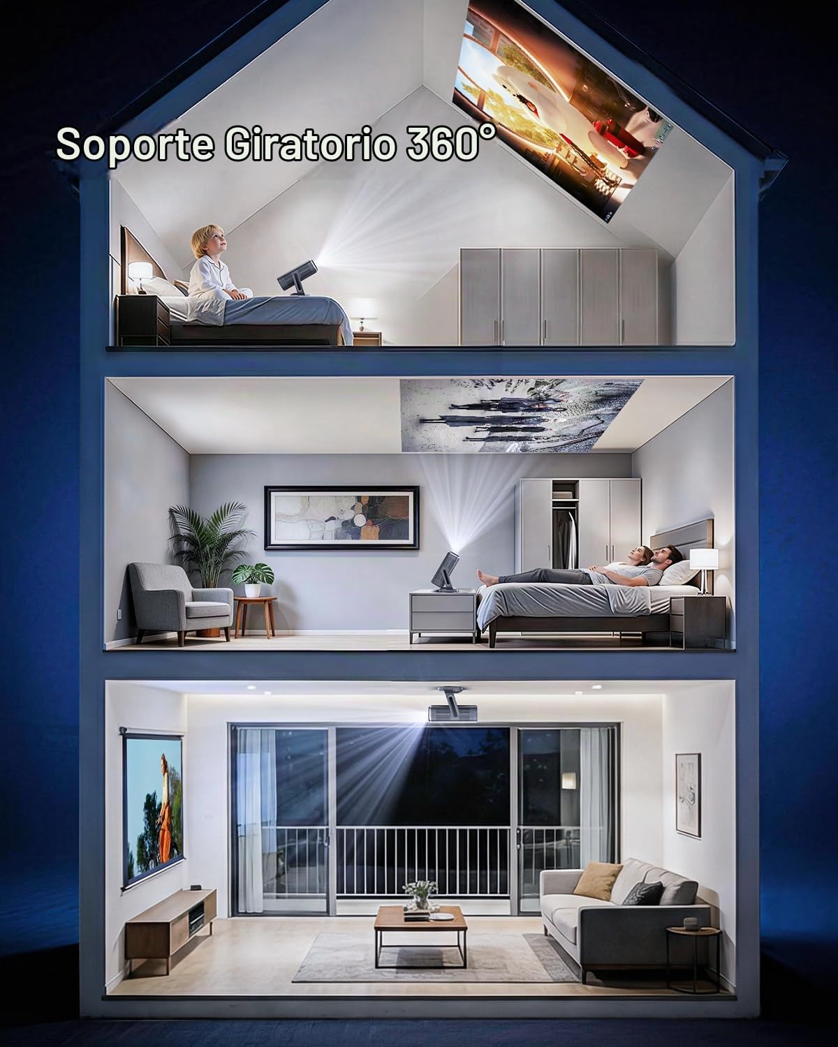 Proyector Inteligente 4K WiFi Bluetooth 3000ANSI con Aplicaciones Incorporadas y Tapa de Lente Automática para Películas en Exteriores