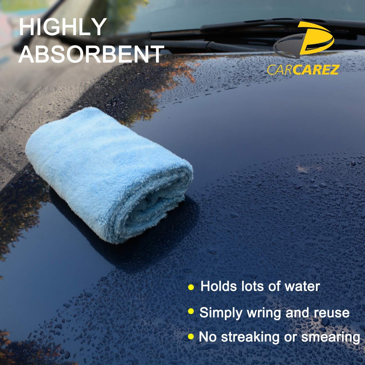CARCAREZ - Toallas de microfibra para automóviles, secado de automóviles, toalla de pulido con paño de microfibra sin bordes de felpa, 450 g/m², 16 x 16 pulgadas Paquete de 6