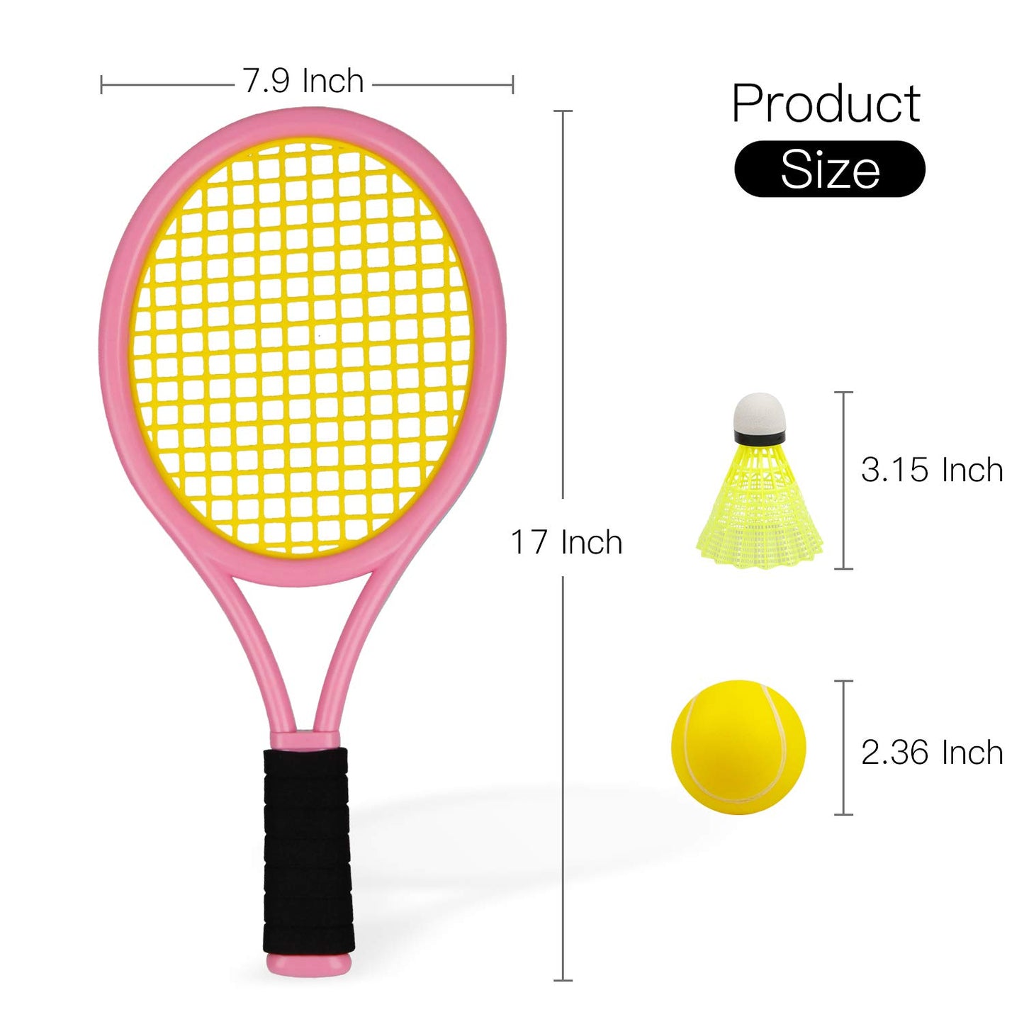 Juego de Tenis para niños, Raqueta de Tenis de plástico de 17 Pulgadas con 2 Pelotas Suaves y 2 Pelotas de Tenis para niños, para Jugar al Aire Libre/Interior