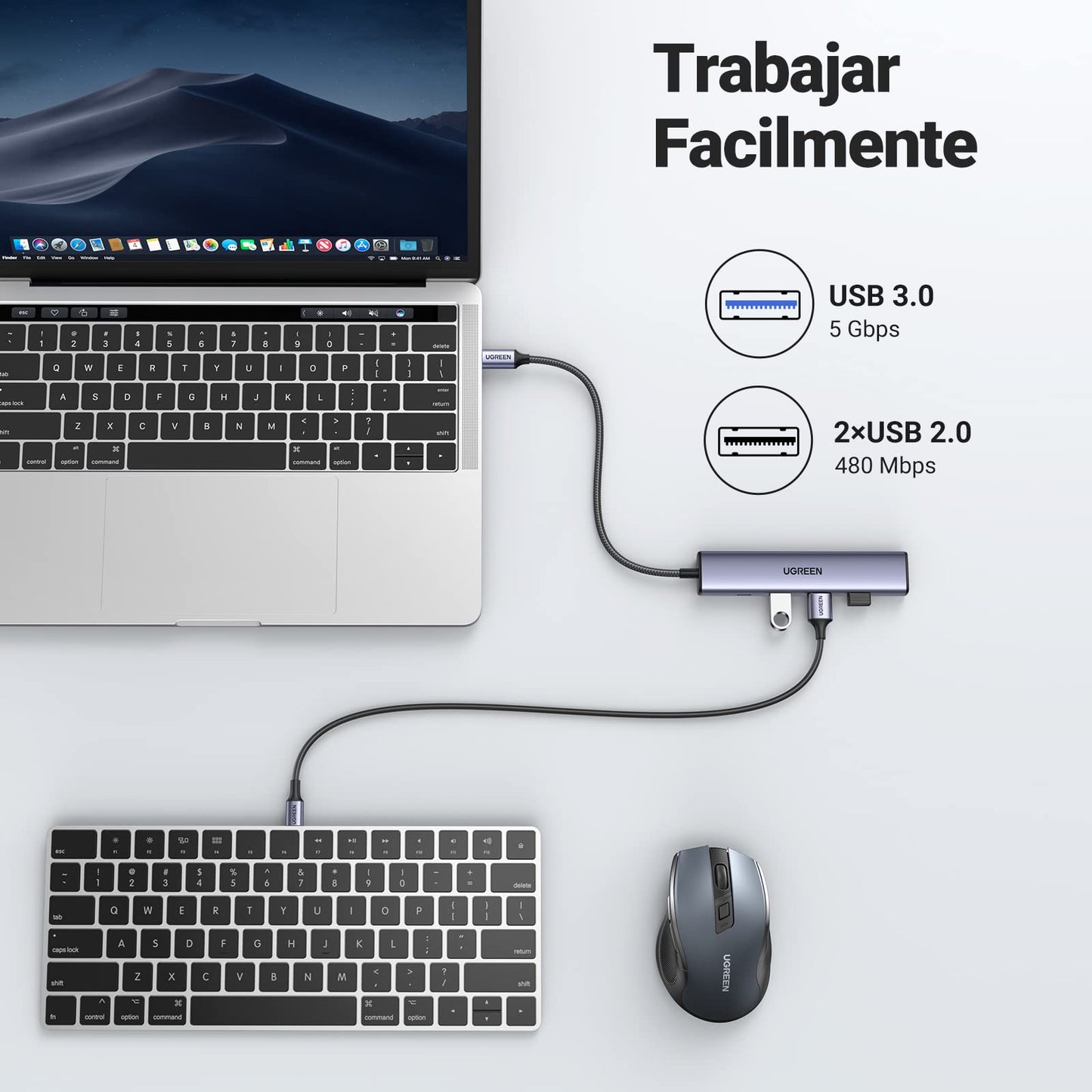 Adaptador Multipuerto USB C UGREEN Aluminio Compatible con MacBook M1 M2 iPad iPhone