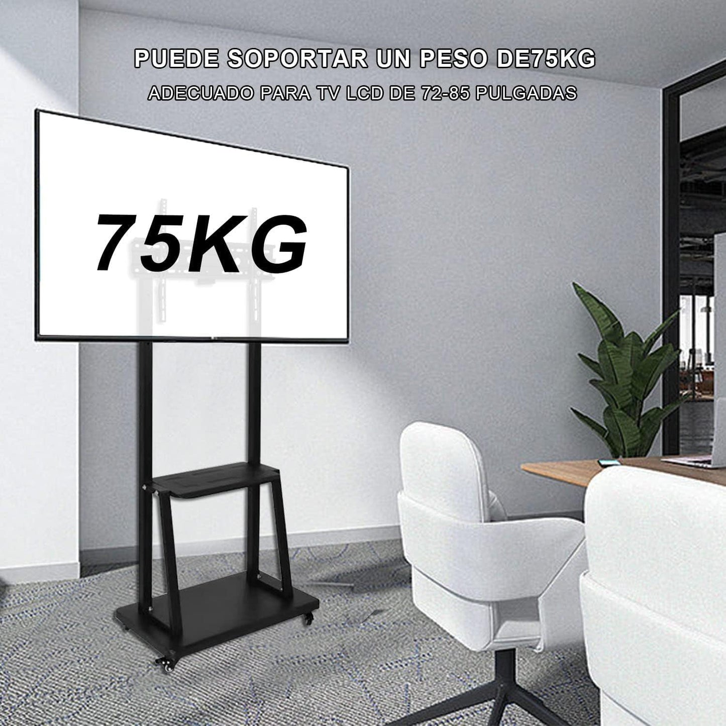 LINK BITS C3275N41 Soporte de TV móvil con Ruedas para televisores 32" a 75", Base para Pantalla de Piso, Giratorio con Dos repisas para monitores de hasta 75kg y VESA de hasta 600x400mm.