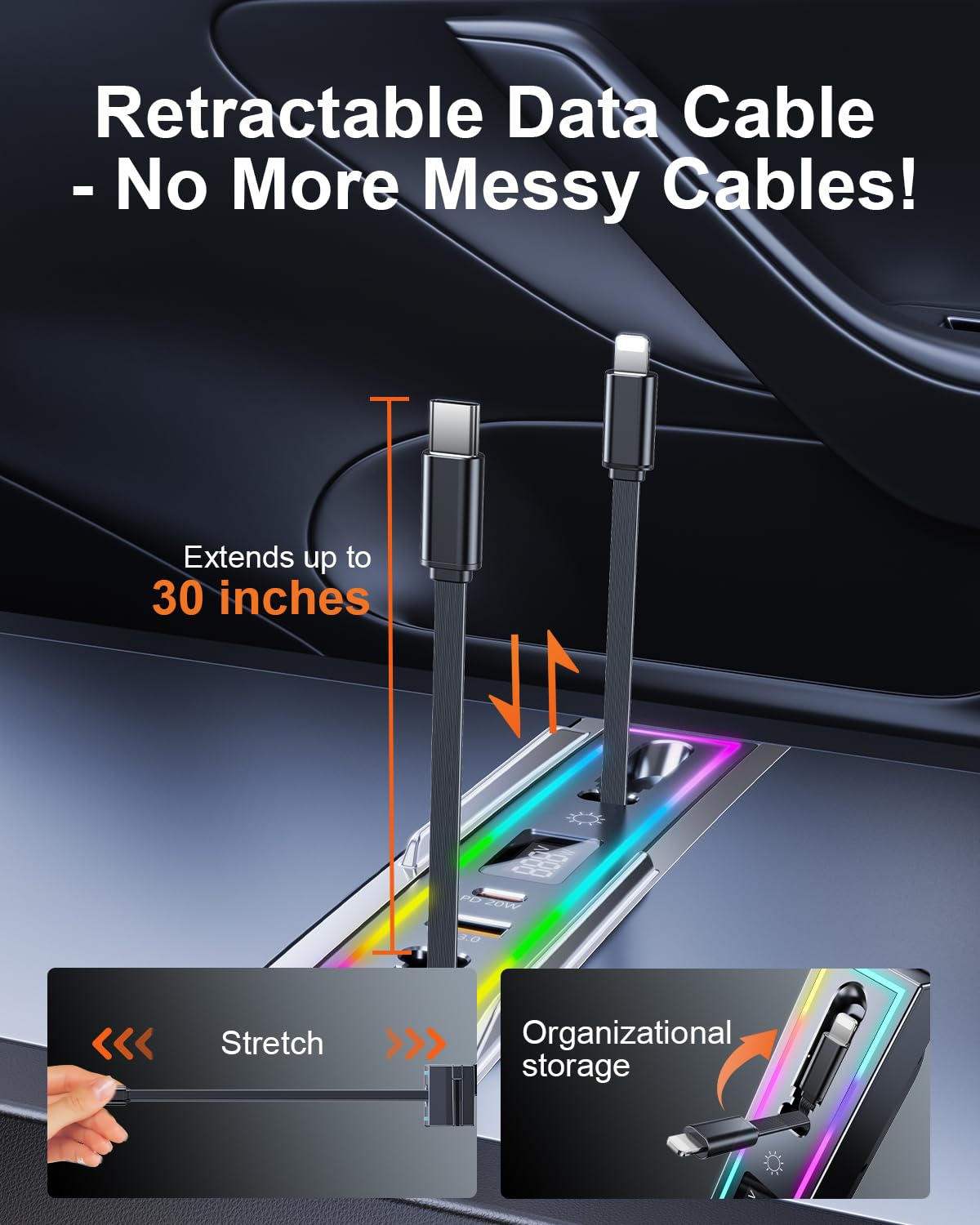 DICMKY Tesla Hub USB para modelo 3 Highland 2024-2025 y modelo Y Juniper 2026 con luz RGB, estación de acoplamiento de 4 puertos Tesla Regalos para hombres, Tesla Cargador de teléfono Tesla Hub de