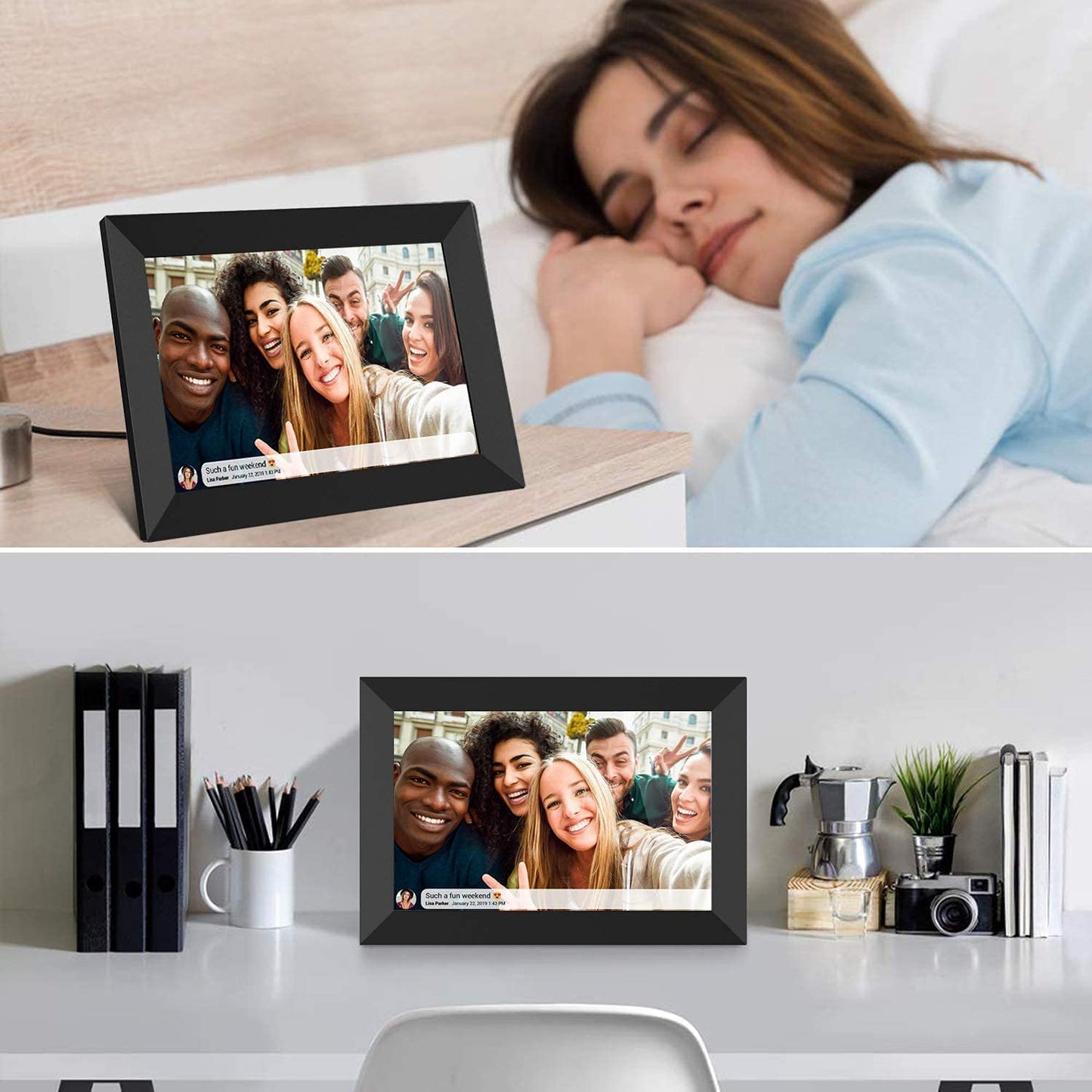 FRAMEO - Marco de fotos digital WiFi inteligente de 32 GB de 10.1 pulgadas, visualización táctil LCD IPS de 1280 x 800 pulgadas, rotación automática de retrato y paisaje, memoria integrada de 32 GB,