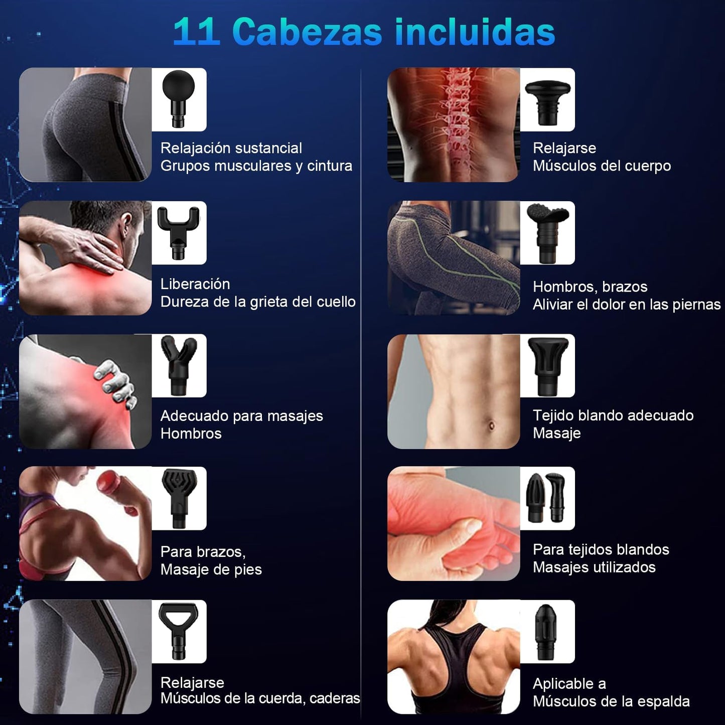 Pistola De Masaje Muscular, Pistola Masajeadora con 11 Cabezales y 20 Velocidades Ajustables,Masajeadores Eléctrico de Mano con Pantalla Lcd,Masajeador Muscular Ideal para Hombros,Cuello, Espalda