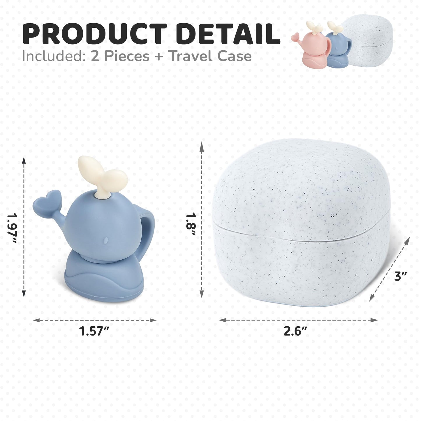 Firgi Bolsa De Alimentación Whale Softsip, 2 Unidades + Estuche De Viaje, Evita Derrames Y Fugas, Protege La Boca De Bebés Y Niños Pequeños, Silicona Reutilizable De Grado Alimenticio, Alimentación Di