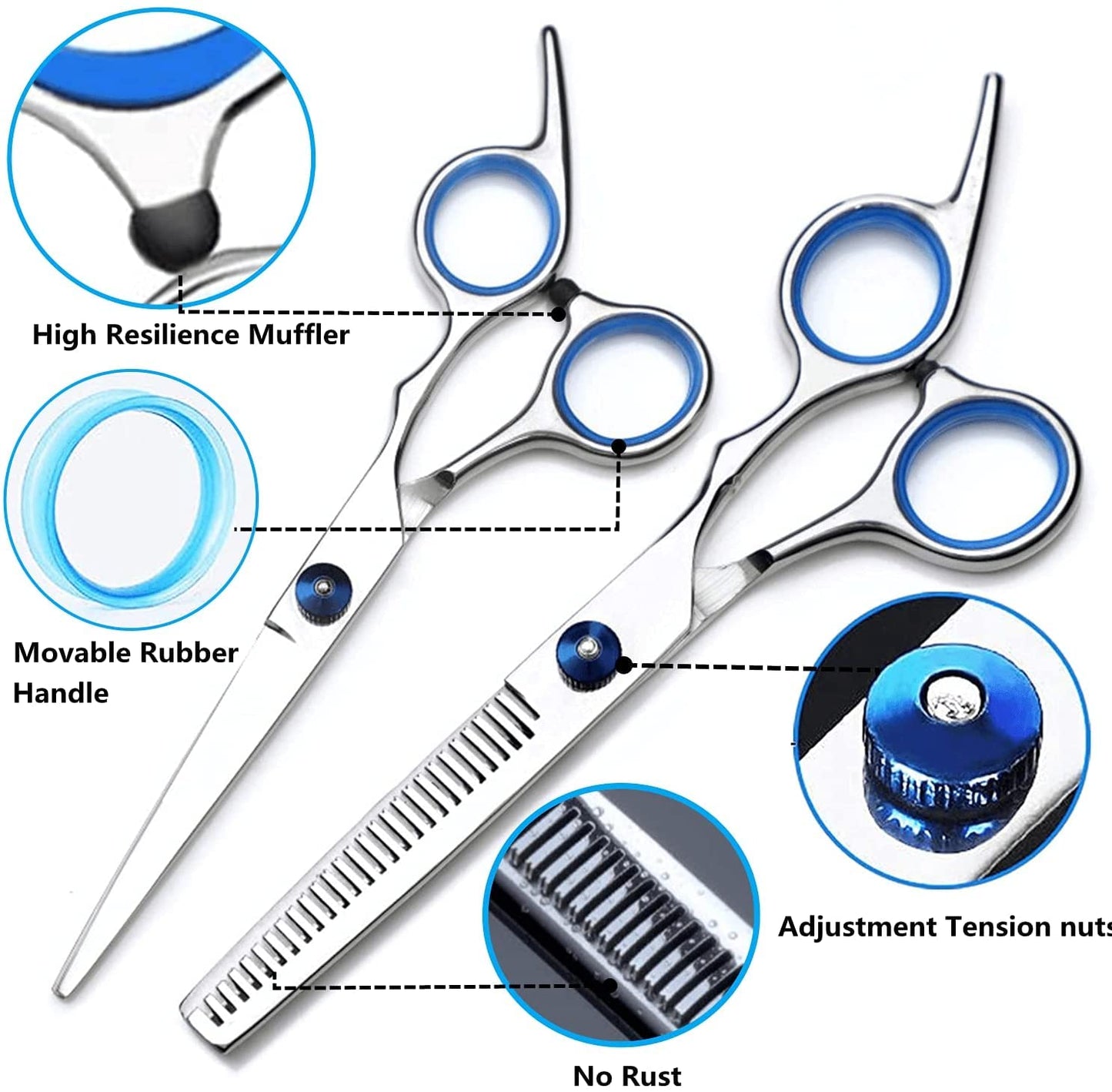 Tijeras de Peluquería Profesional,Juego de Tijeras de Pelo de Acero Inoxidable con Capa de Barbero y Peine, Tijeras para Cabello con Clip y Bolsa de Almacenamiento para Hogar, Eluquería, Set de Tijeras Cortar Pelo para Hombres y Mujeres