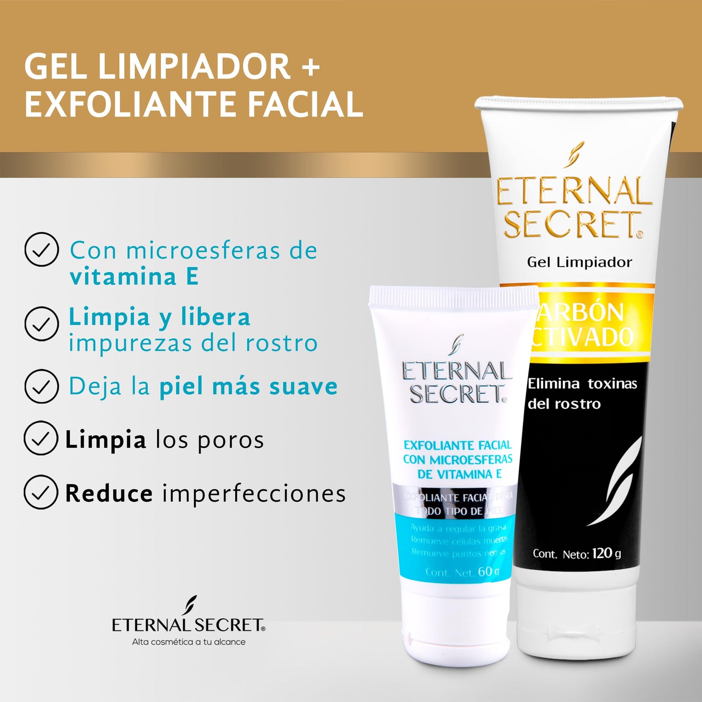 ETERNAL SECRET | KIT Piel Grasa - Incluye 6 Productos de SkinCare | Exfoliante Vitamina E | Protector Solar Facial 50+ | Tonico Facial - Acido Hialuronico | Serum Facial | Limpiador Facial Piel Grasa
