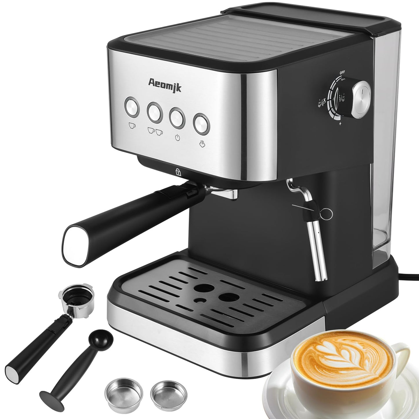 Feiniao 15Bar Máquina de Espresso Cafetera semiautomática multifunción de 1050W con vaporizador de leche, depósito de agua de 1.5L, Semi Cafetera Automatica para Capuchino, Latte y Macchiato