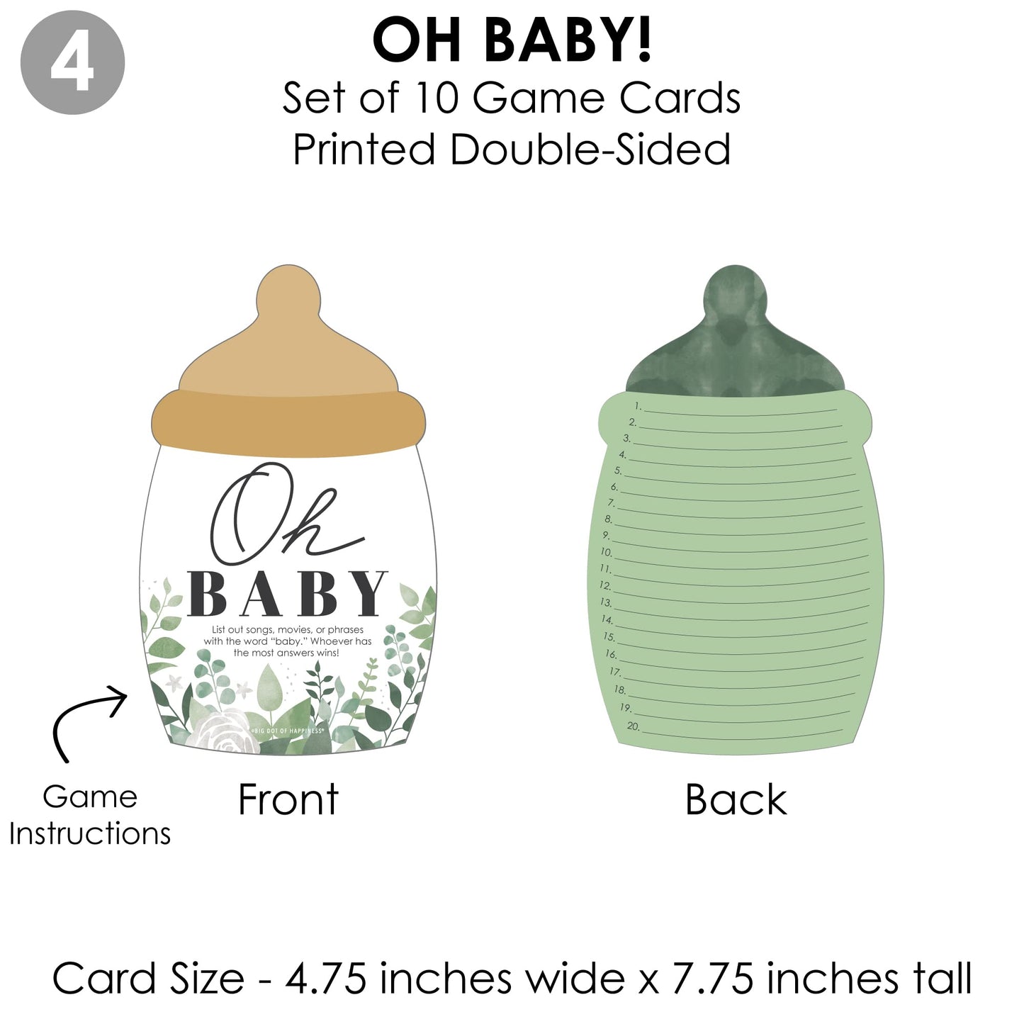 Big Dot of Happiness Boho Botanical Baby – 4 juegos de baby shower – 10 cartas cada una – Who Knows Mommy Best, Mommy or Daddy Quiz, What in Your Purse and Oh Baby – Paquete Gamerific