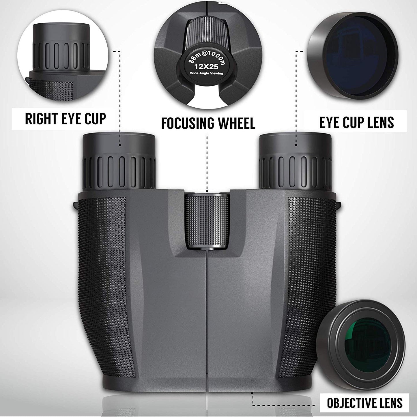 Binoculares Timotech Prisma 10x25 Zoom BAK4 Negro con Enfoque Ajustable para Hombre