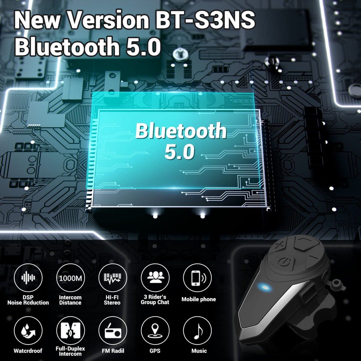 Bluetooth Communication Systems BT-S3 - Auriculares de diadema para motocicleta (1000 m), Negro, 1 paquete