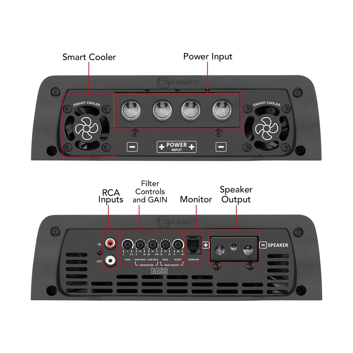 Amplificador de Graves Taramps Smart 5 Negro Multiimpedancia 5000 Vatios RMS Clase D Monobloque