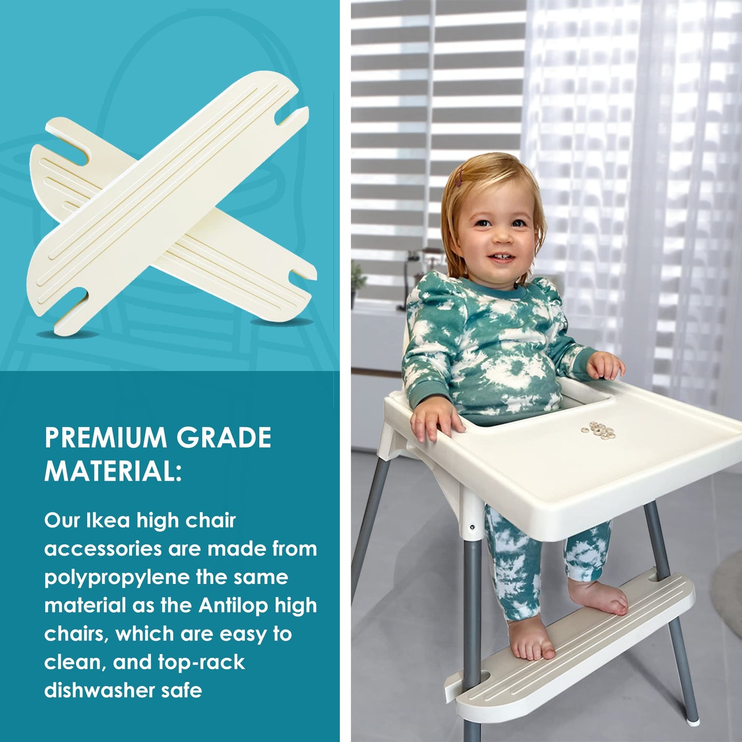 Reposapiés blanco IKEA para silla alta, compatible con sillas antilop | Reposapiés ajustable, reversible y antideslizante para silla IKEA – Fabricado con polipropileno duradero – (19.7 x 4.7 x 1 pulgadas)