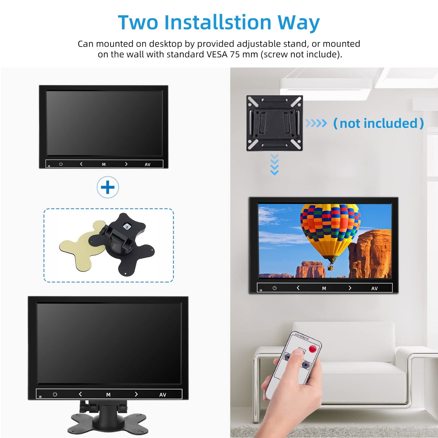 AISHICHEN Monitor de seguridad de 7 pulgadas, resolución de 1024 x 600 pulgadas, pequeño monitor HDMI con control remoto, altavoces integrados, pequeño monitor portátil con entrada USB HDMI VGA AV BNC para CCTV (7 pulgadas 1024x600P)