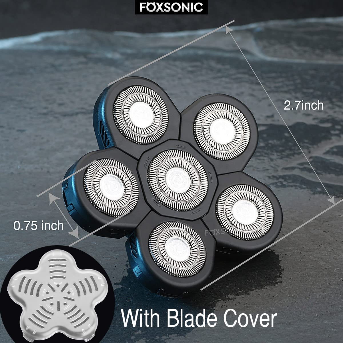 FOXSONIC Cabezales de repuesto para afeitadora eléctrica de 6 cuchillas, 6 cuchillas, cuchillas de repuesto para afeitadora calva con cubierta de cuchilla, cabezal de afeitadora eléctrica (negro)