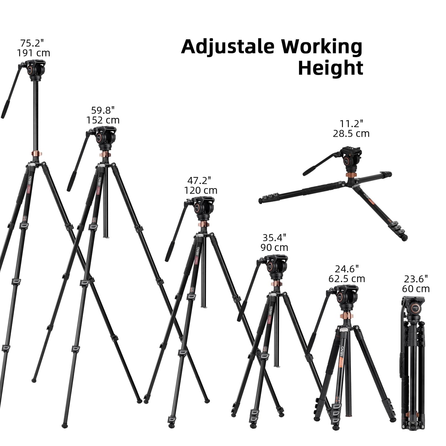 Cayer Trípode de Video de Aluminio de 191 cm Con Cabeza de Fluido y Monopié - Para Cámara DSLR, Capacidad de Carga de 6 kg - FP2450H6