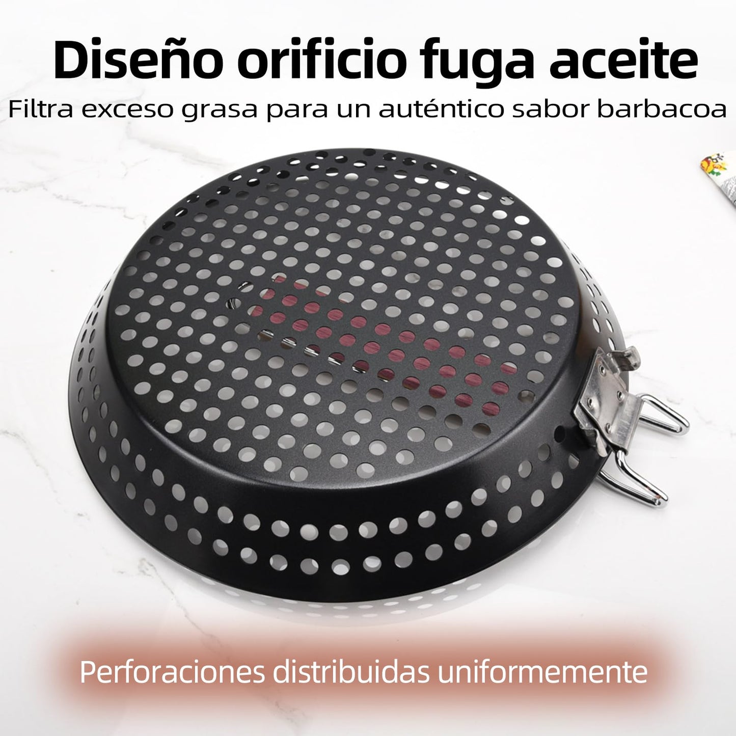 AUERQXZ Sartén Antiadherente para Asar con Mango Plegable y Diseño de Sartén Perforada de Acero al Carbono, Adecuada para Asar al Aire Libre y Cocinar Verduras y Mariscos