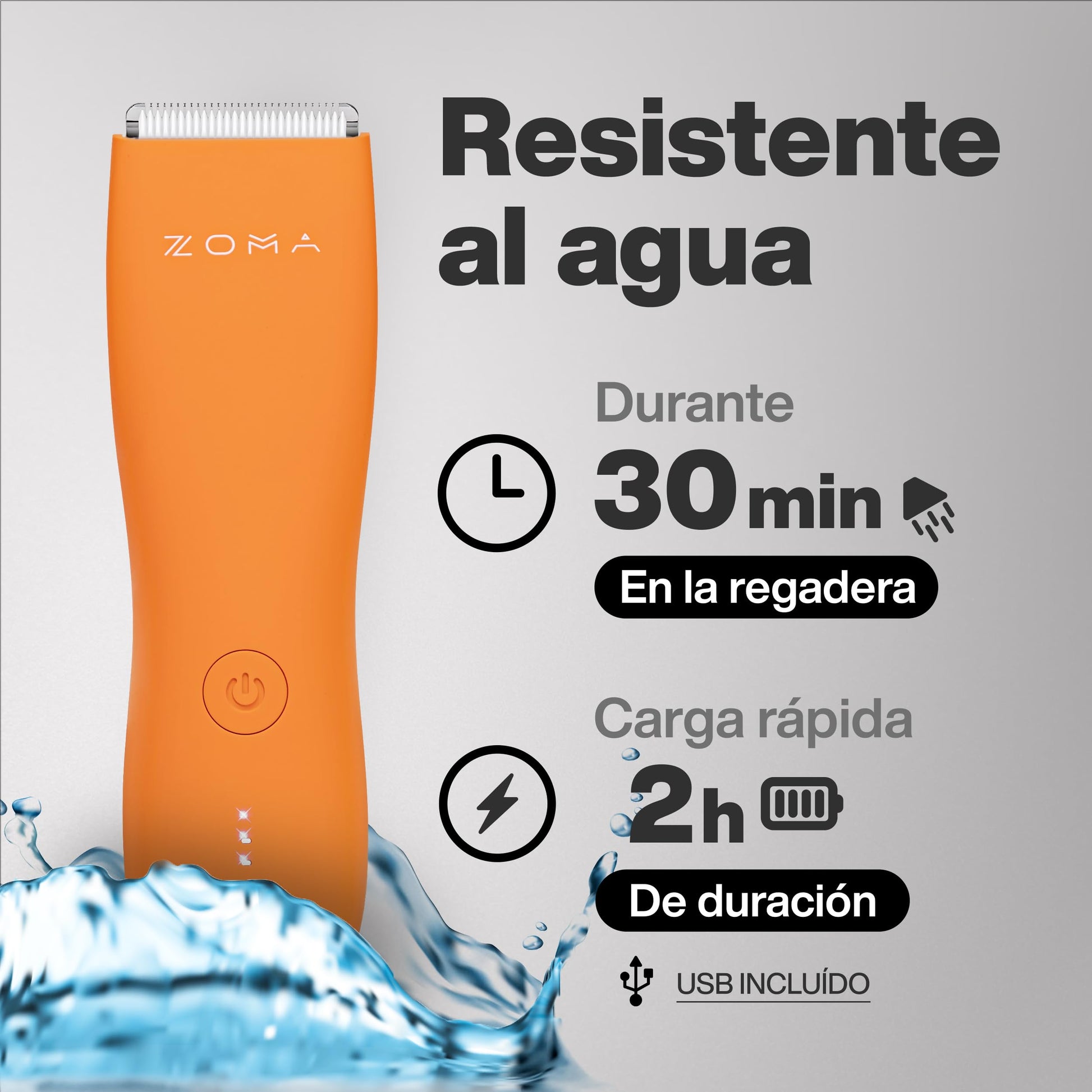 ZOMA | Rasuradora Electrica Hombre - Naranja | Maquina para Cortar Cabello, Corporal y Zonas Íntimas | Afeitadora Electrica Hombre con Cuchillas de Cerámica Anti Corte