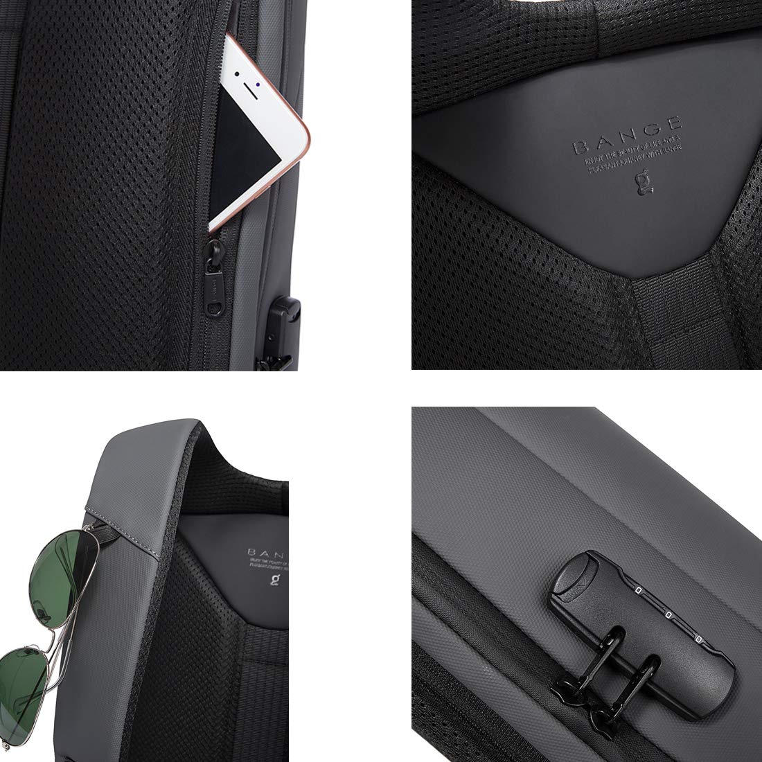 Mochila Bange Gris 35L Ergonomía Transpirable para Portátil y Viajes