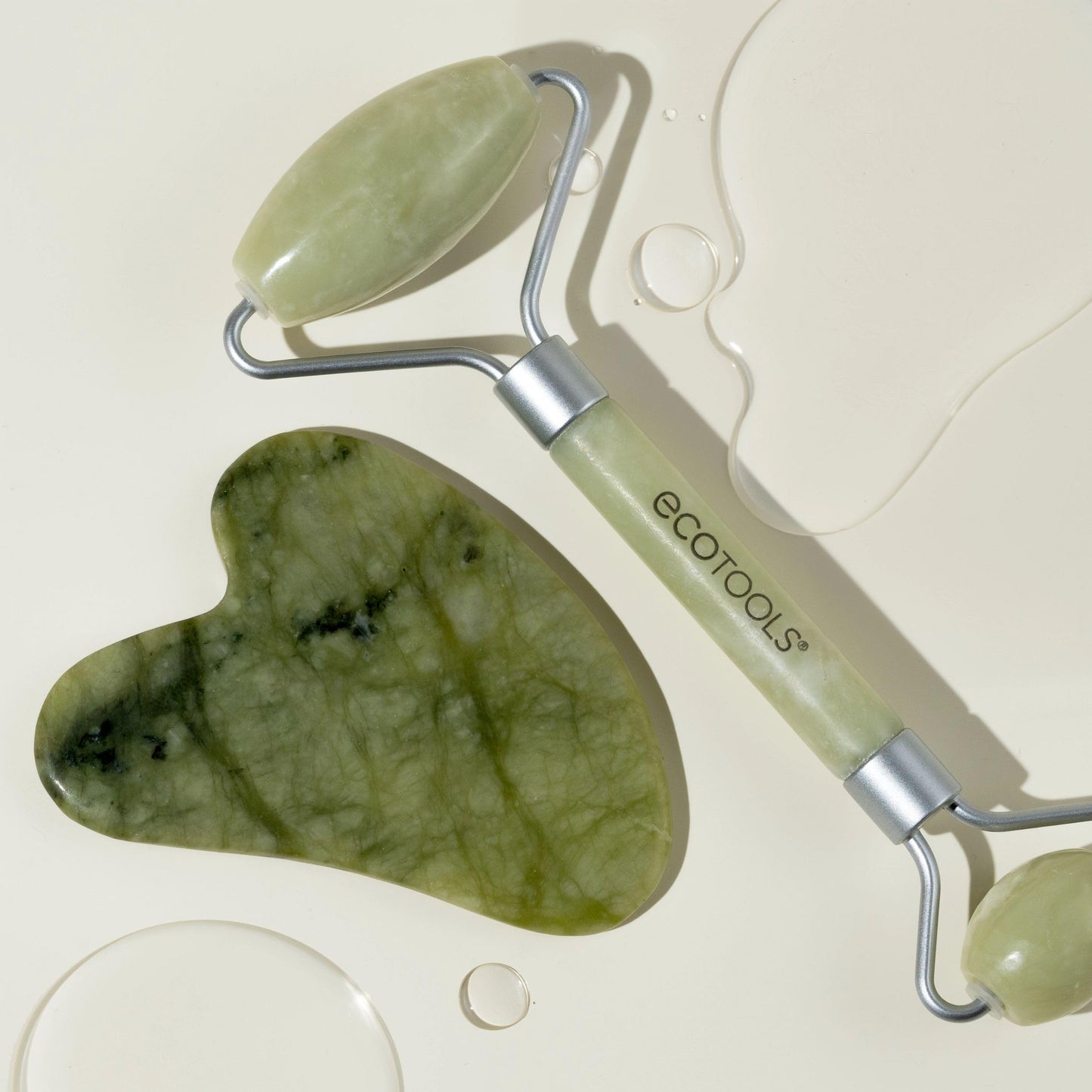 EcoTools Jade Roller and Gua sha Facial Set, rodillo facial y herramienta de masaje, 100% Jade Skin care Essential