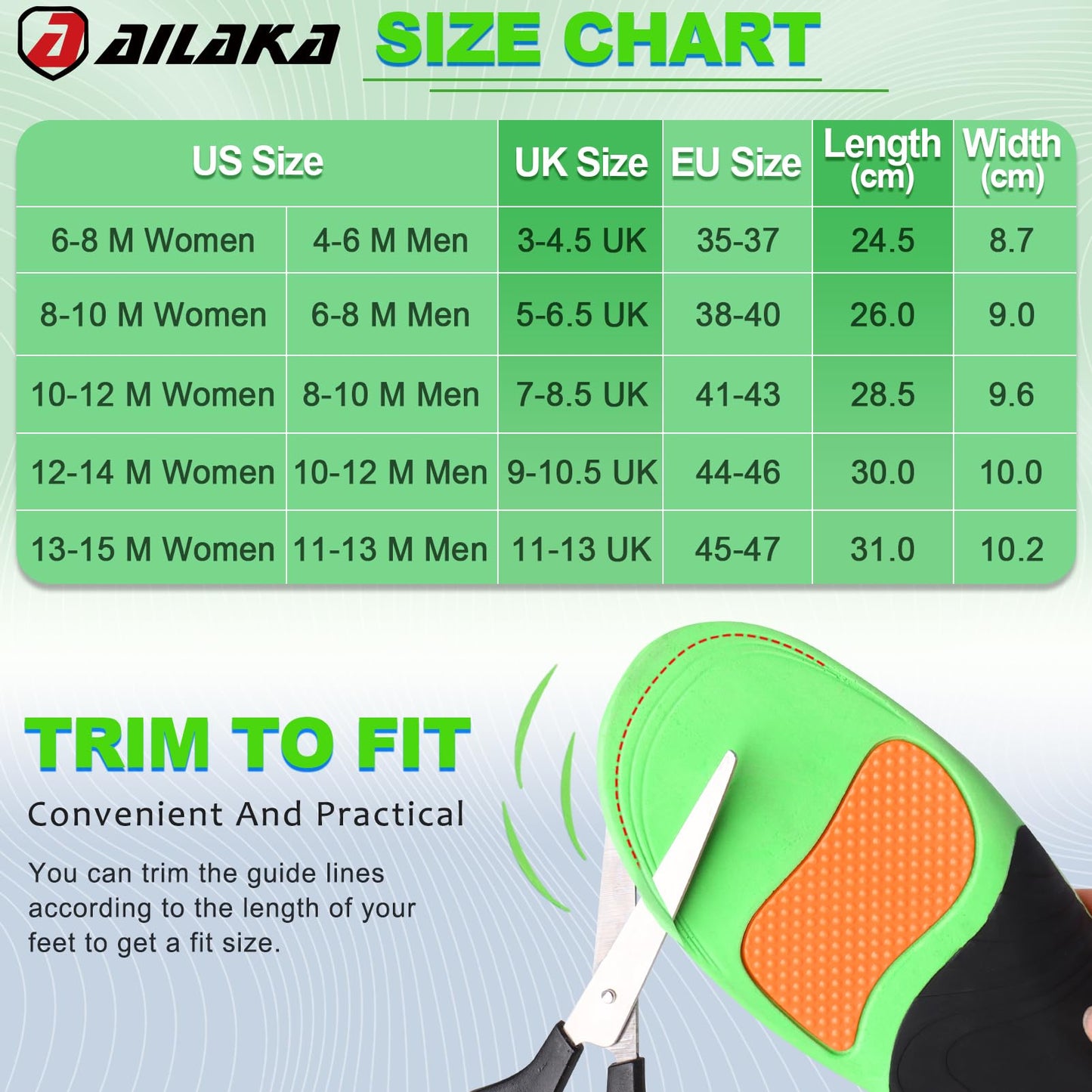 Ailaka - Plantillas ortopédicas para zapatos con apoyo de arco para hombres y mujeres, inserciones deportivas con gel de absorción de golpes para pies planos, fascitis plantar, alivio del dolor de talón