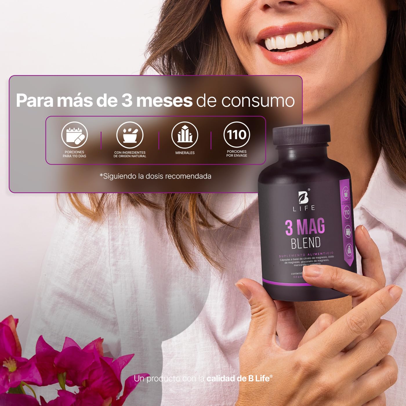 B Life Citrato, Óxido y Gluconato de Magnesio 500 mg | 110 Cápsulas | Alta absorción | Ingredientes Naturales | 3 Mag Blend.