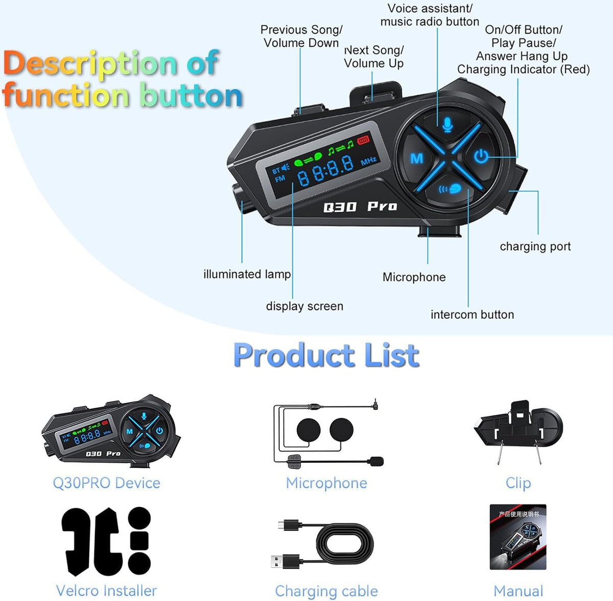 Auriculares Bluetooth OBEST Negro Intercomunicador para Casco de Moto